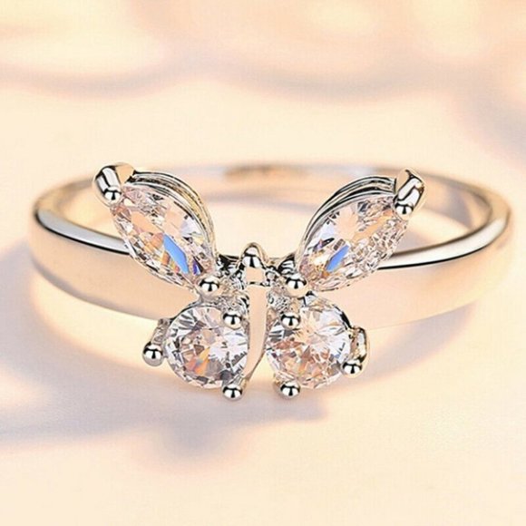 925 White Sapphire Butterfly Silver Ring